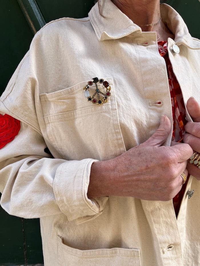 Broche Peace & Love en strass multicolore