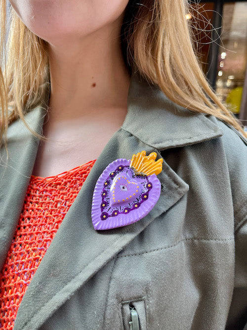 Broche coeur Ex Voto violette Rose Karma©