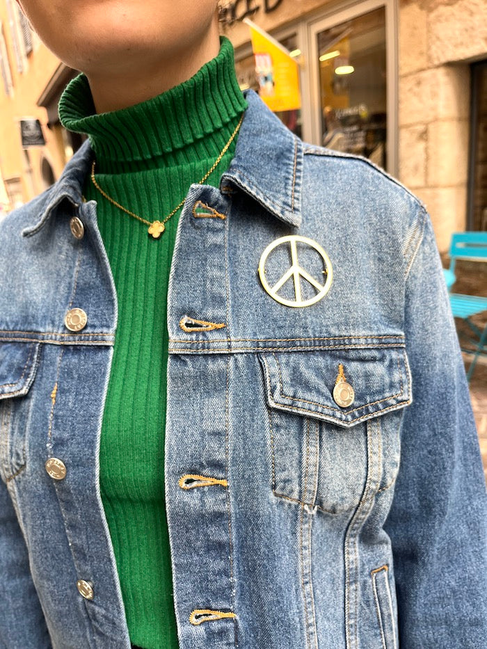 Broche peace and love en acier doré