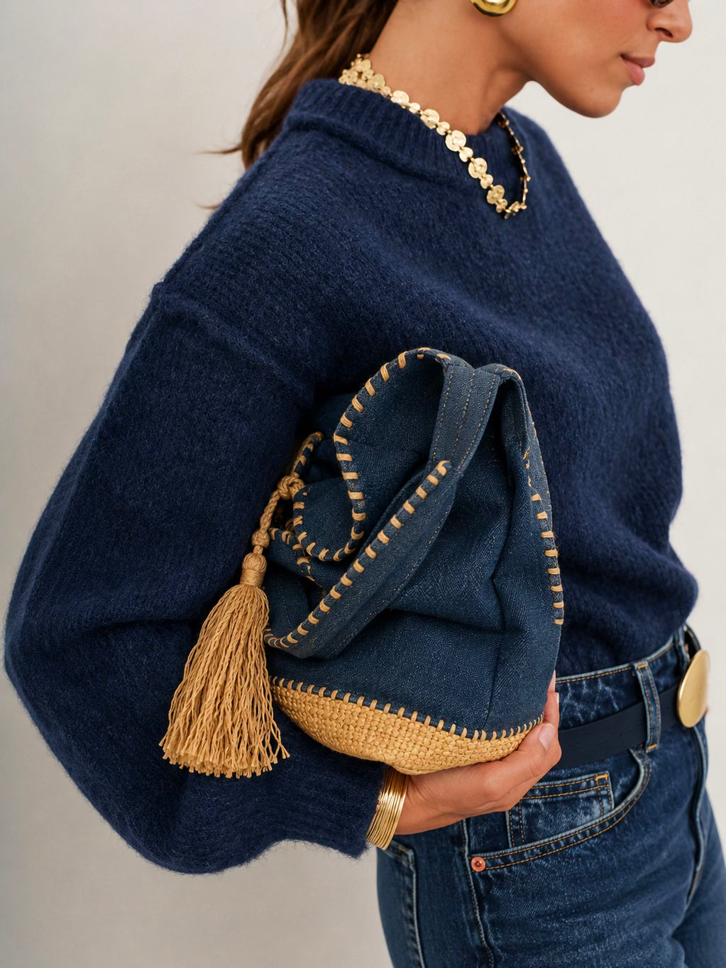 Sac cabas en tissu bleu marine