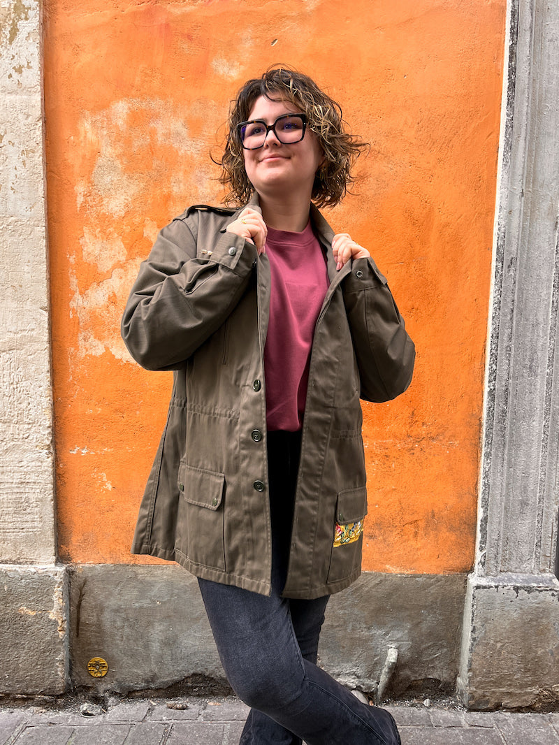 Veste militaire brodée Marylin Monroe upcyclée