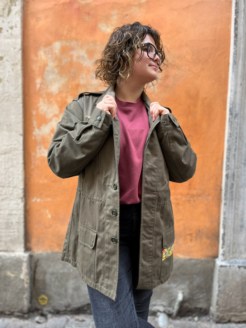 Veste militaire brodée Marylin Monroe upcyclée