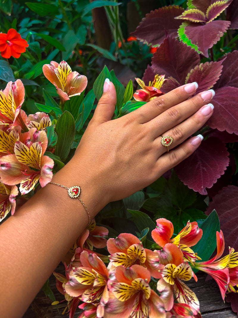 Bague en acier coeur sacré Milagros rouge