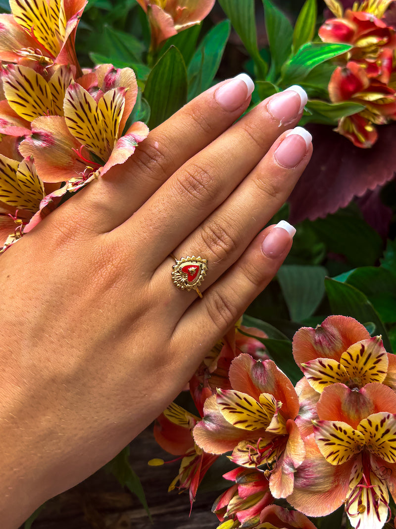 Bague en acier coeur sacré Milagros rouge