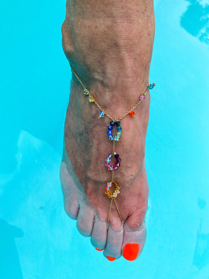 Bijou de pied en plaqué or et cristal Swarovski multicolore Esmeralda