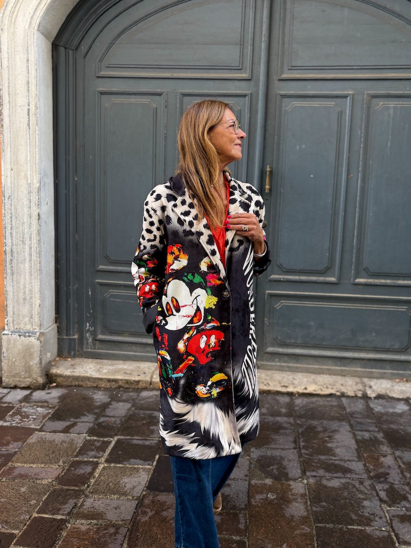 Manteau long pop art Mickey – tendance et rock