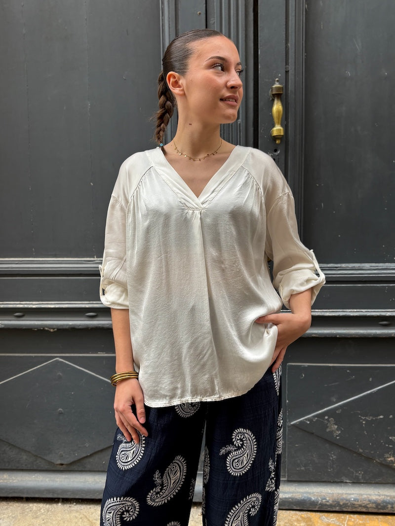 Blouse blanc satin femme