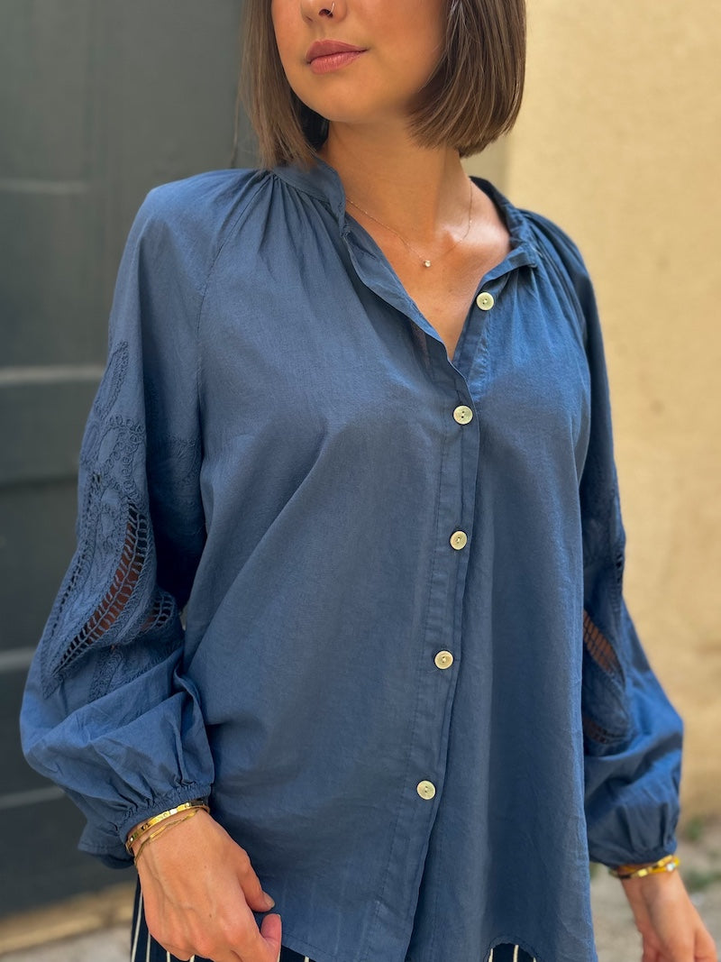 blouse tendance oversize bohème chic pour femme bleu marine
