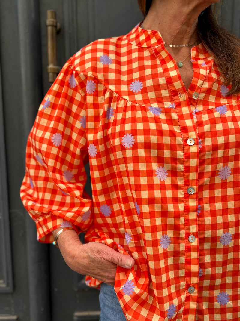 Blouse bohème à fleurs - imprimé Vichy et fleurs