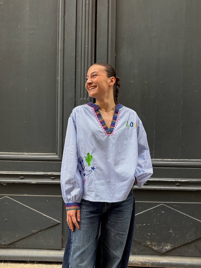 Blouse femme brodée en coton
