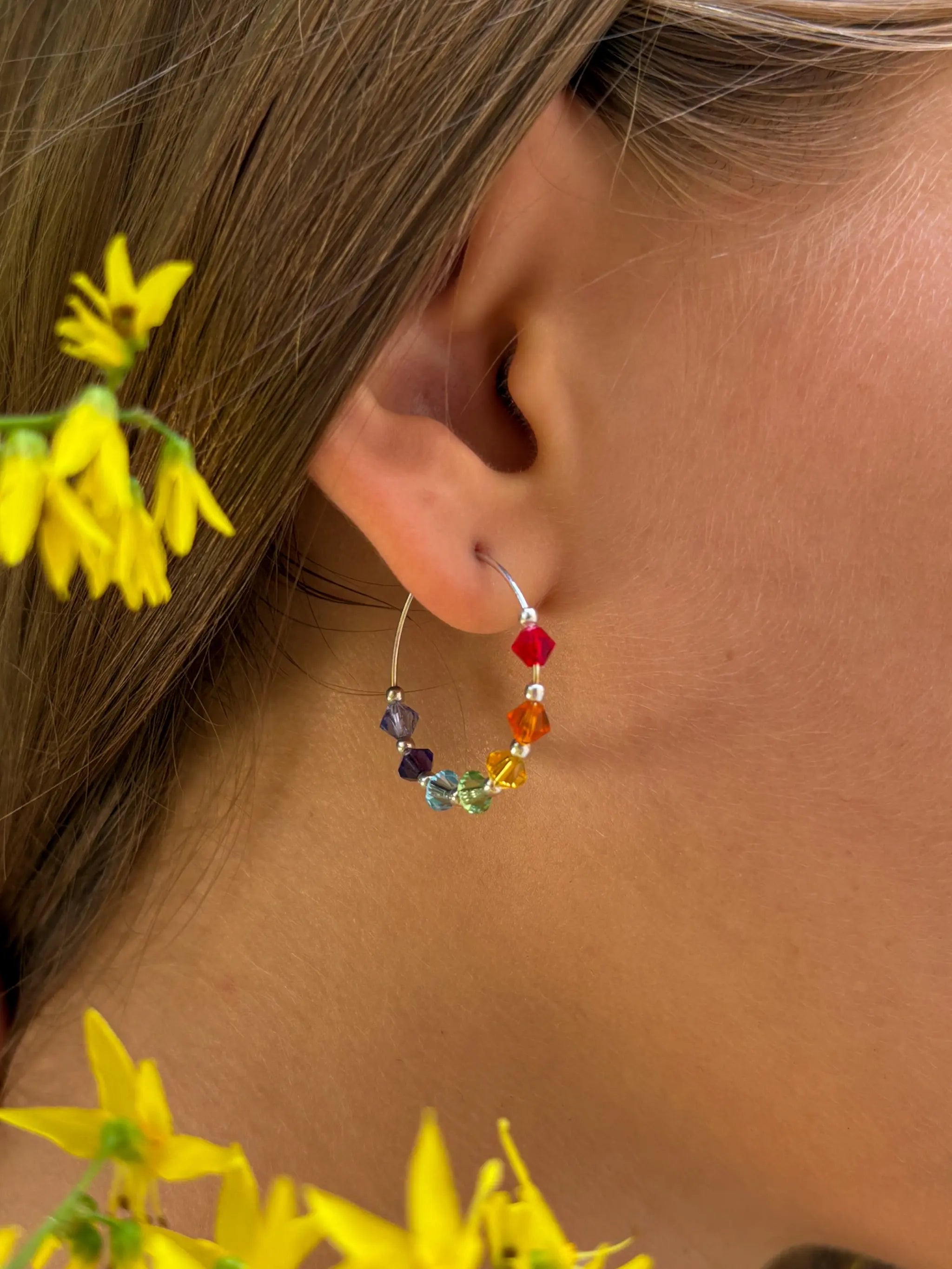 Créoles 7 chakras en cristal de Swarovski et argent