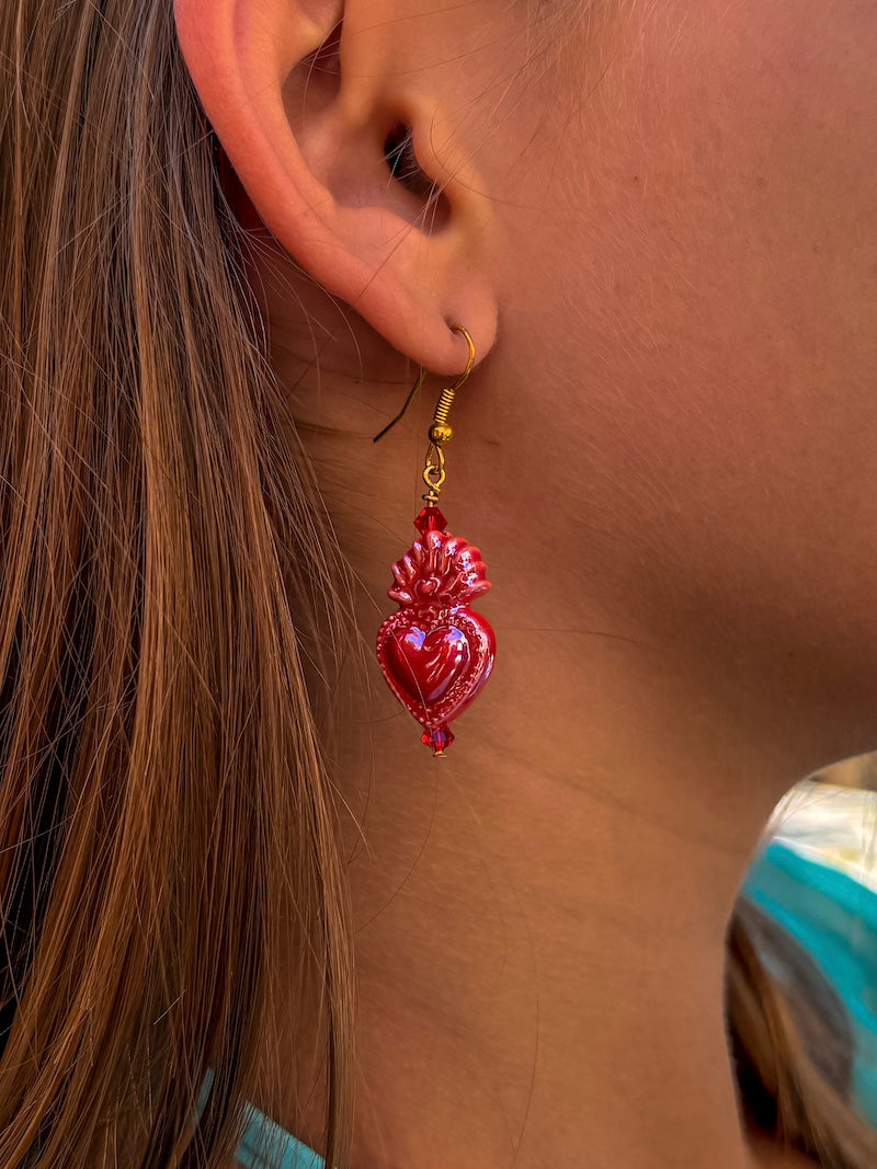 Boucles d'oreilles coeur Ex-Voto rouge