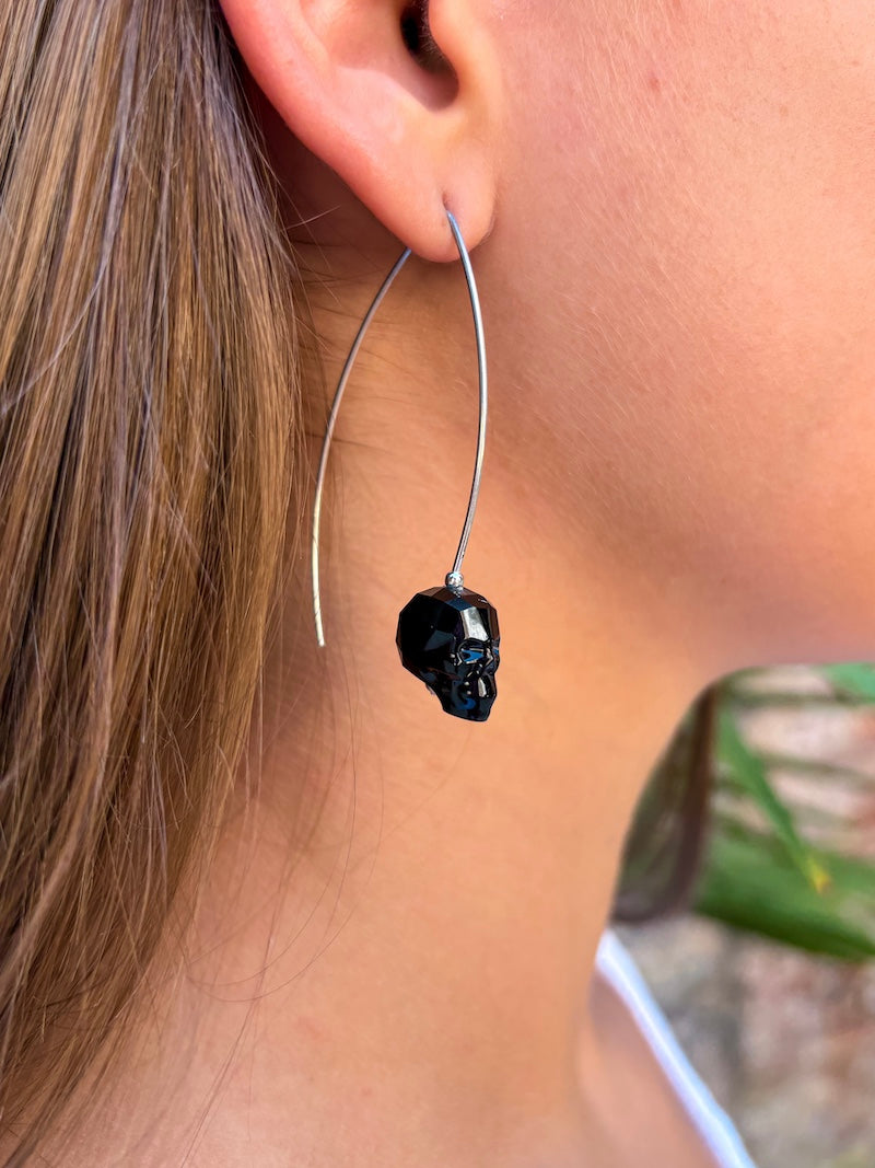 Boucles d'oreilles tête de mort en Swarovski et argent Skull noir