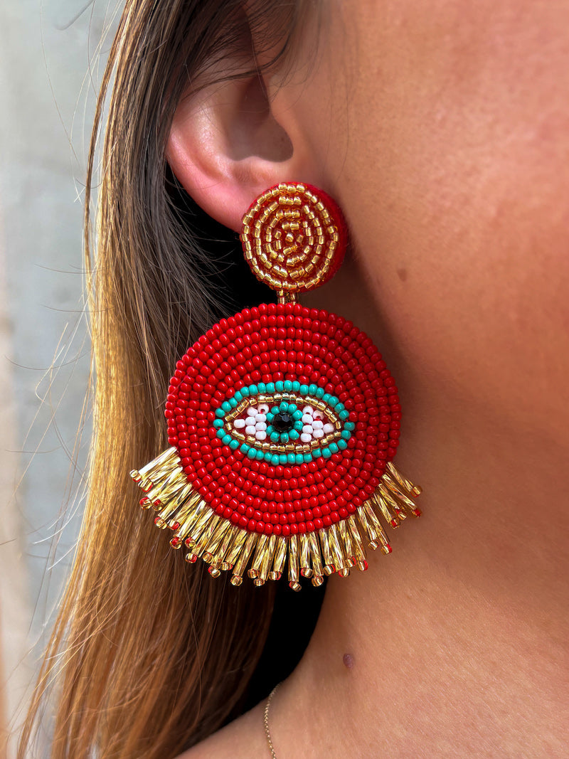 Boucles d'oreilles en perles oeil protecteur bohème
