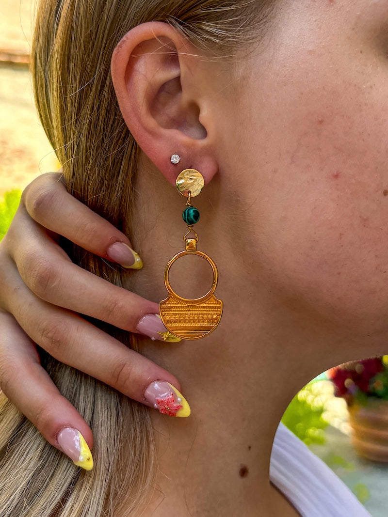 Boucles d'oreilles doré Aztèque Malachite