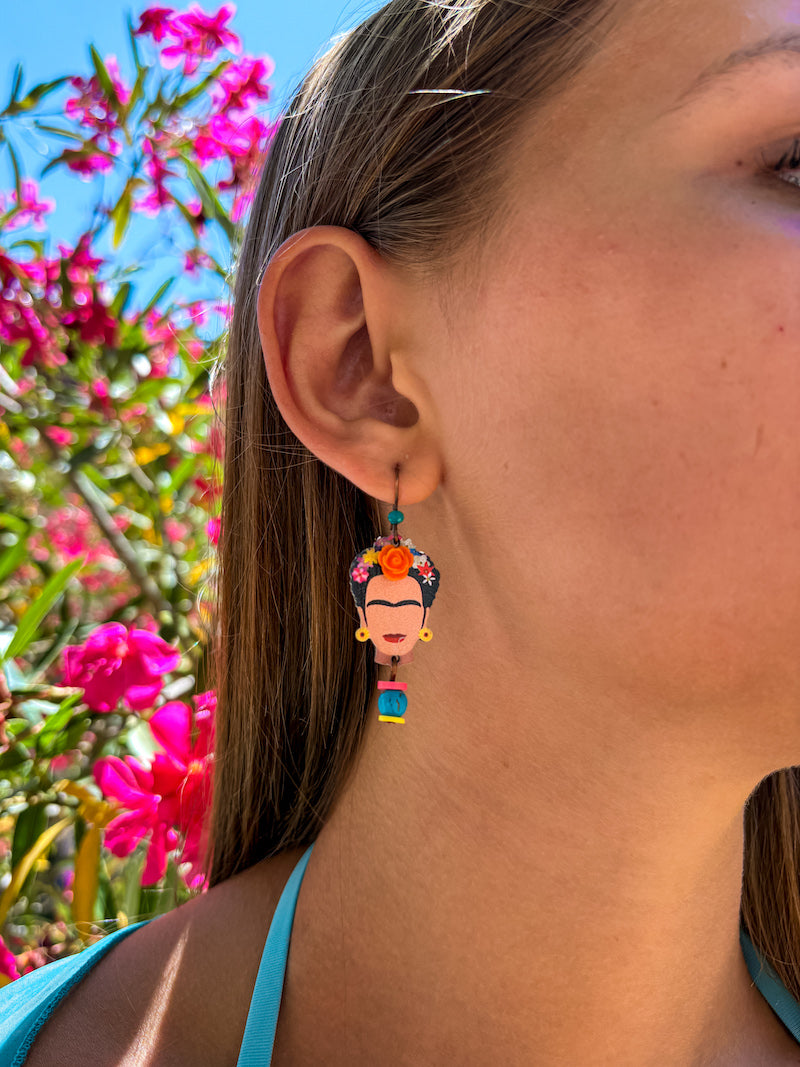 Boucles d'oreilles Frida Kahlo en bois peint