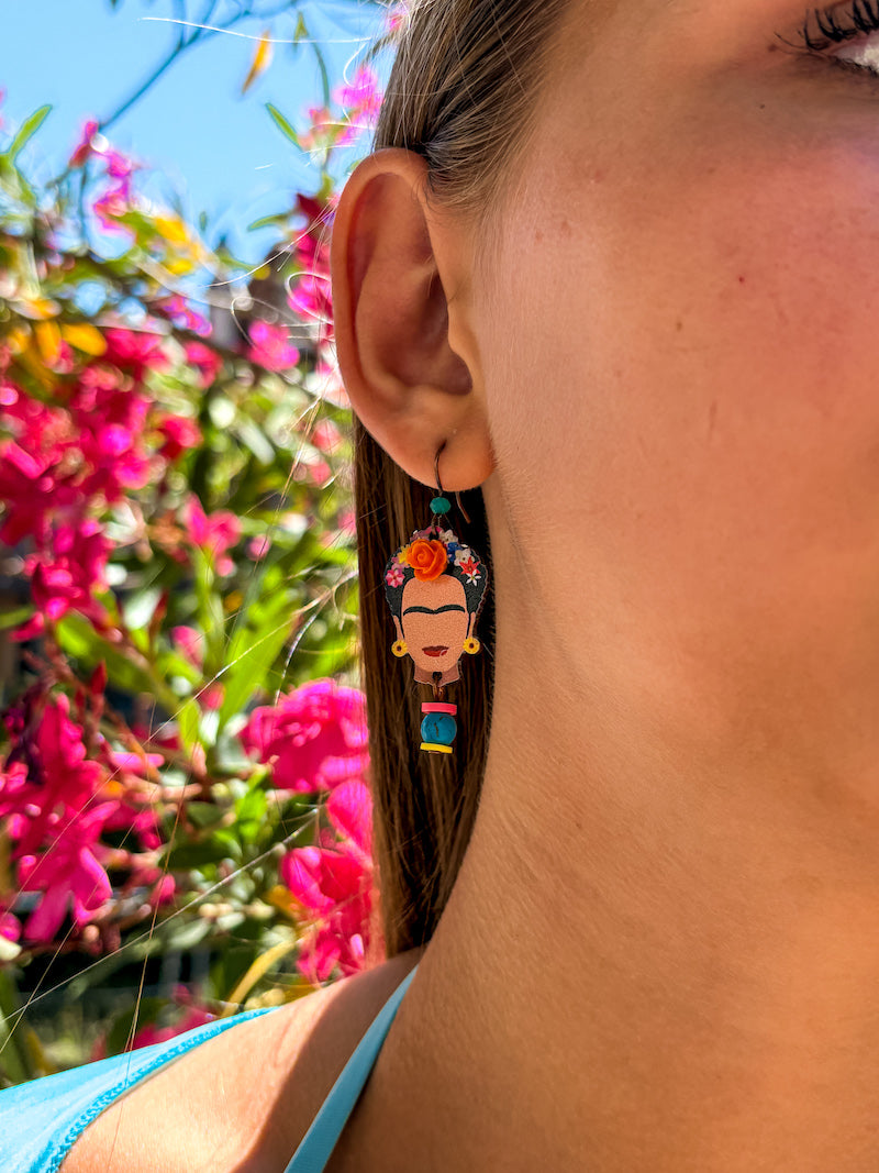 Boucles d'oreilles Frida Kahlo en bois peint