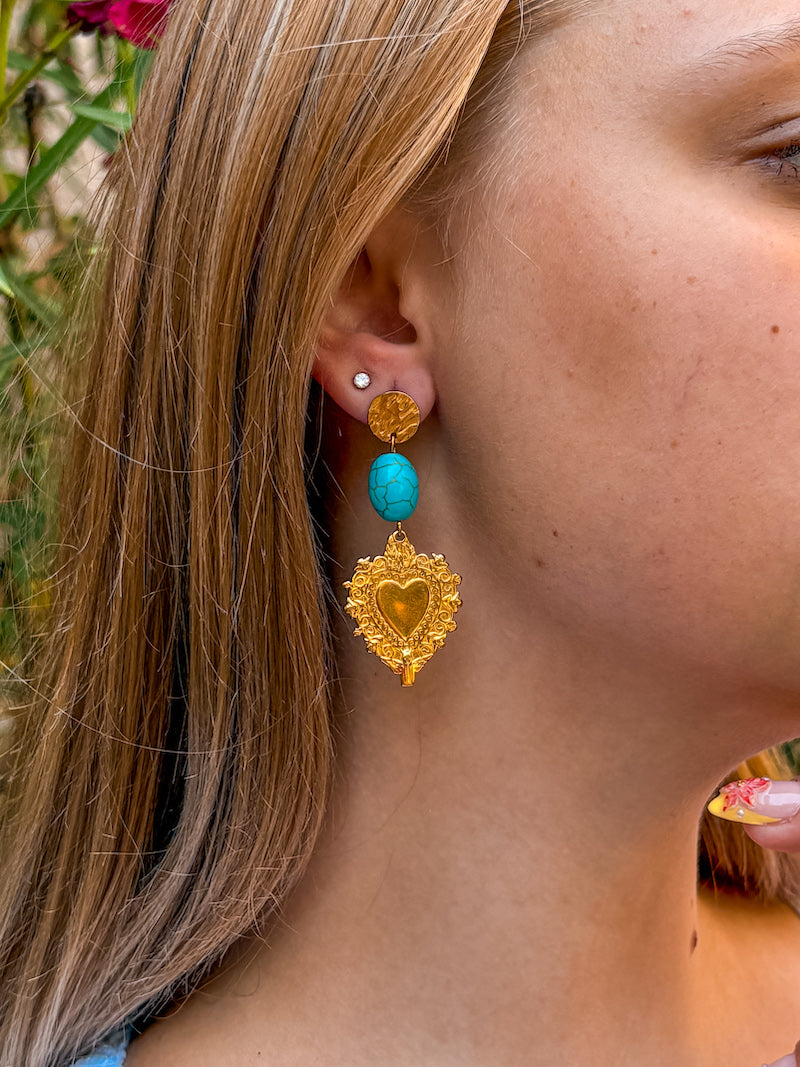 Boucles d'oreilles coeur Milagros en acier et pierre semi-précieuse Howlite