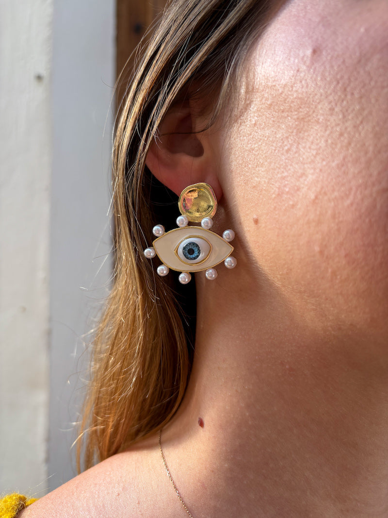 Boucles d'oreilles en acier oeil protecteur