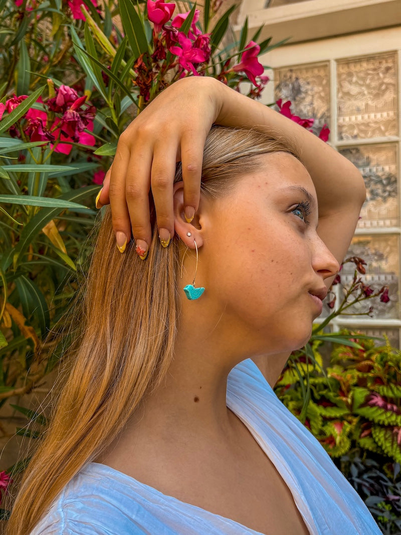 Boucles d’oreilles Oiseaux – Agate bleue & Argent, élégance poétique