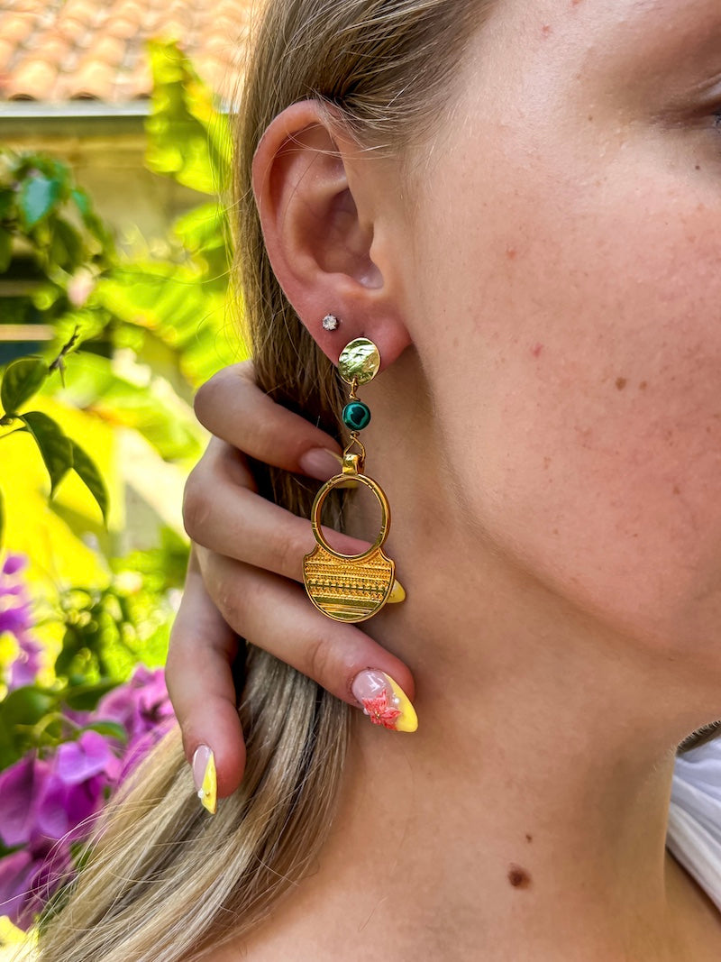 Boucles d'oreilles doré Aztèque Malachite
