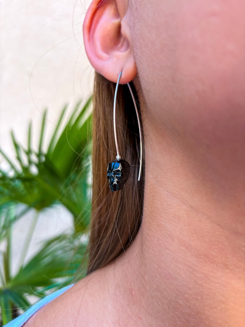 Boucles d'oreilles tête de mort en Swarovski et argent Skull noir