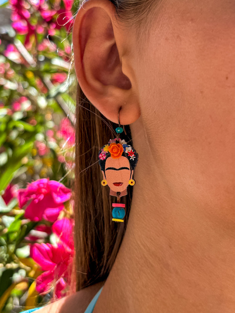 Boucles d'oreilles Frida Kahlo en bois peint