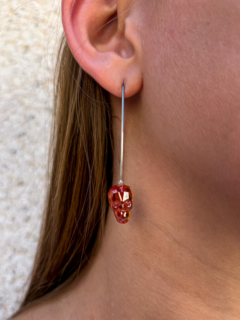 Boucles d'oreilles tête de mort en Swarovski et argent Skull rouge