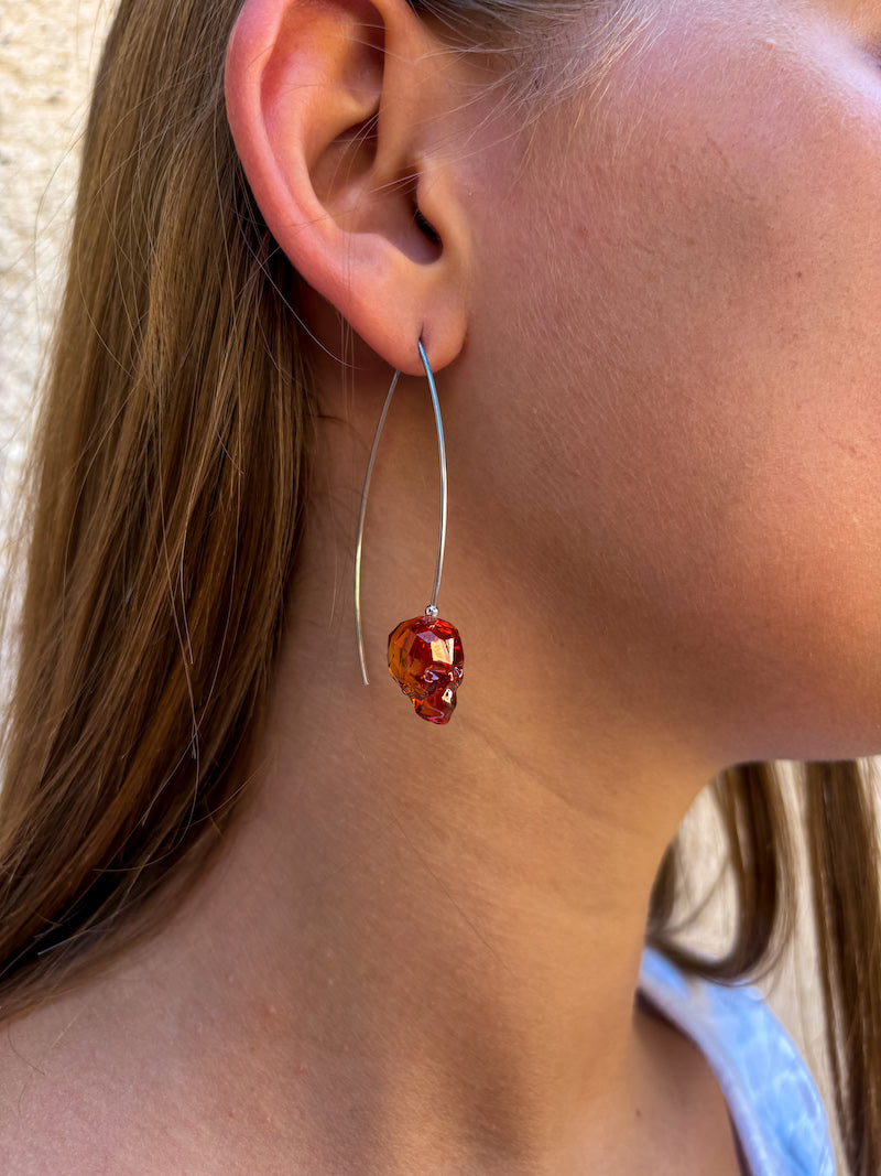 Boucles d'oreilles tête de mort en Swarovski et argent Skull rouge
