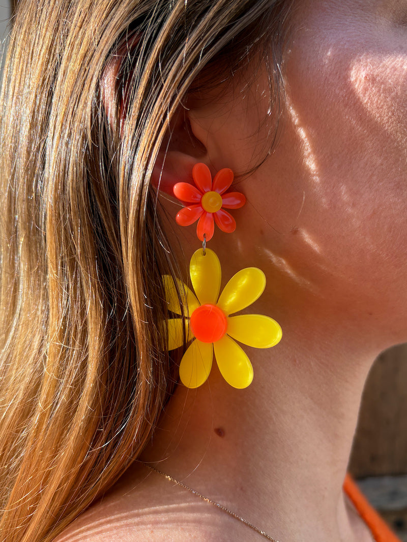 Boucles d'oreilles vintage fleurs jaunes et orange bohème