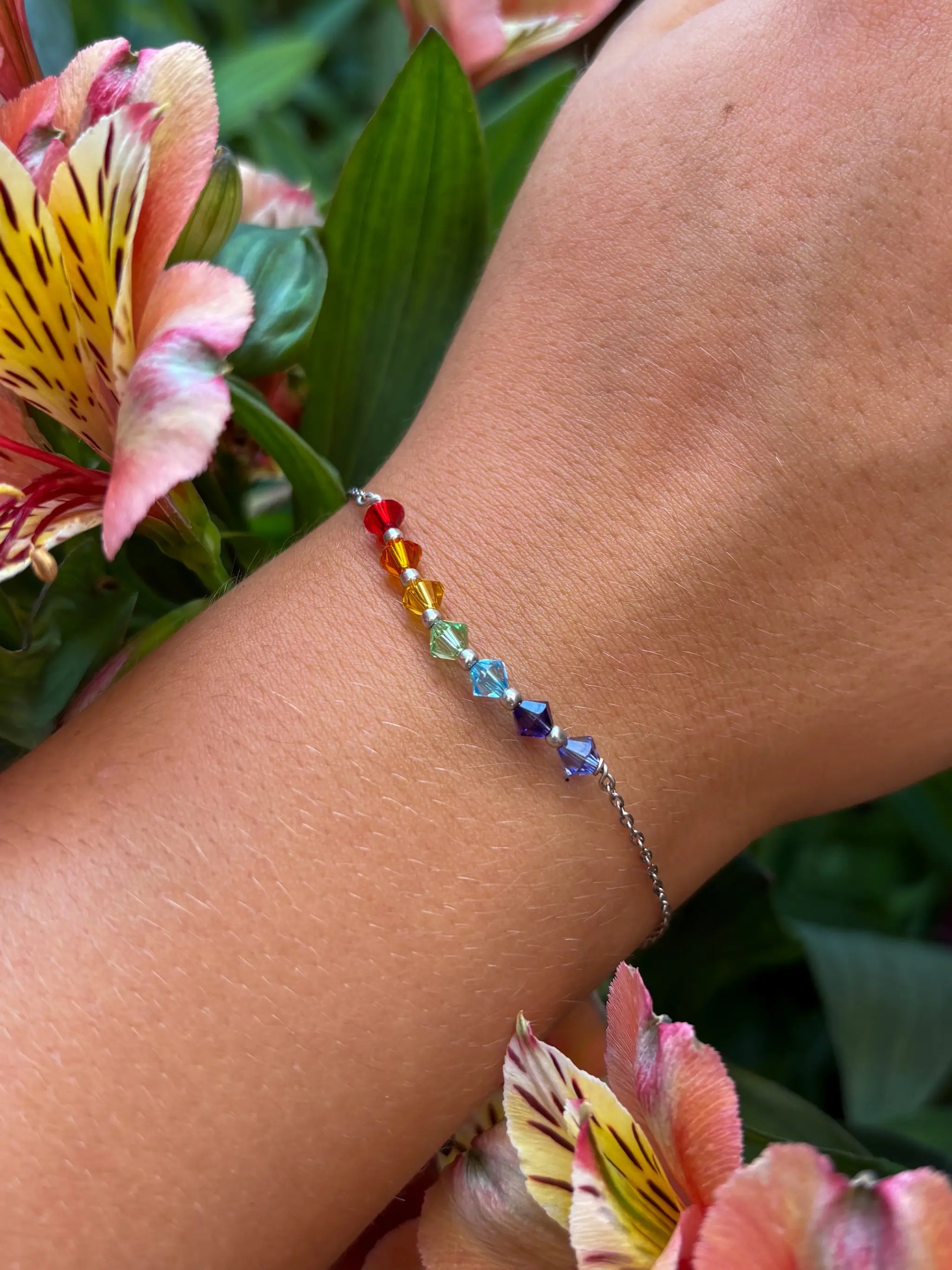 Bracelet 7 chakras en argent 925/000 et cristal de Swarovski
