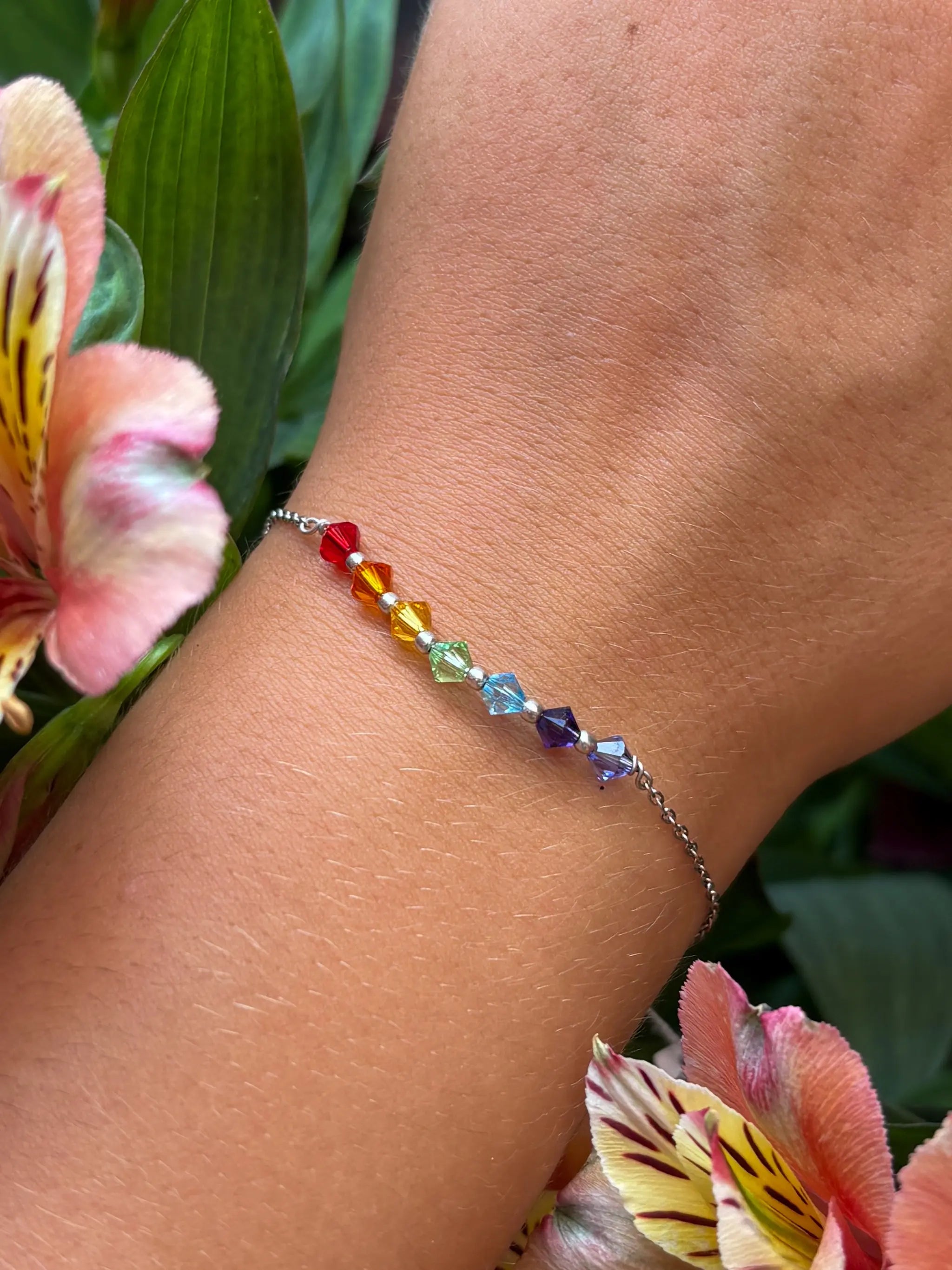 Bracelet 7 chakras pour femme en cristal de Swarovski et argent