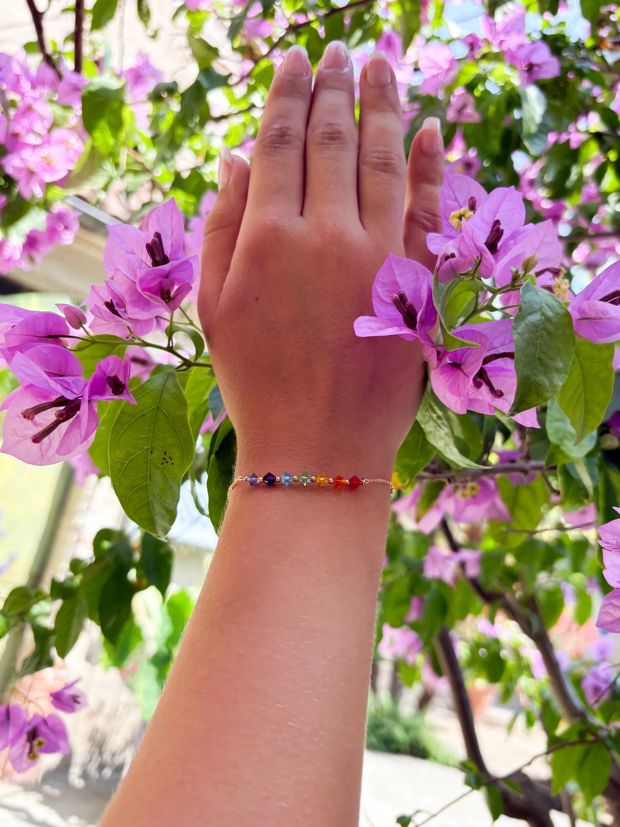 Bracelet 7 chakras pour femme en cristal de Swarovski et plaqué or