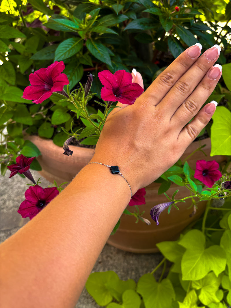 Bracelet en argent trèfle en Onyx