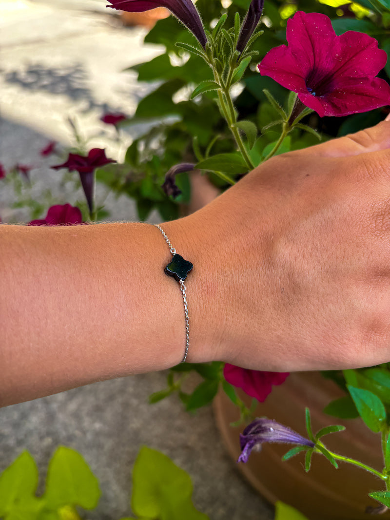 Bracelet en argent trèfle en Onyx