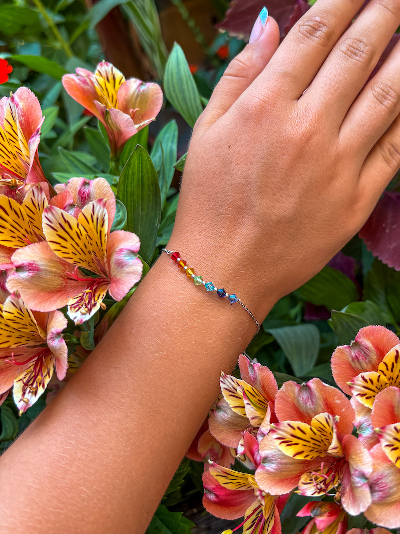 Bracelet Chakra en argent et Swarovski multicolore