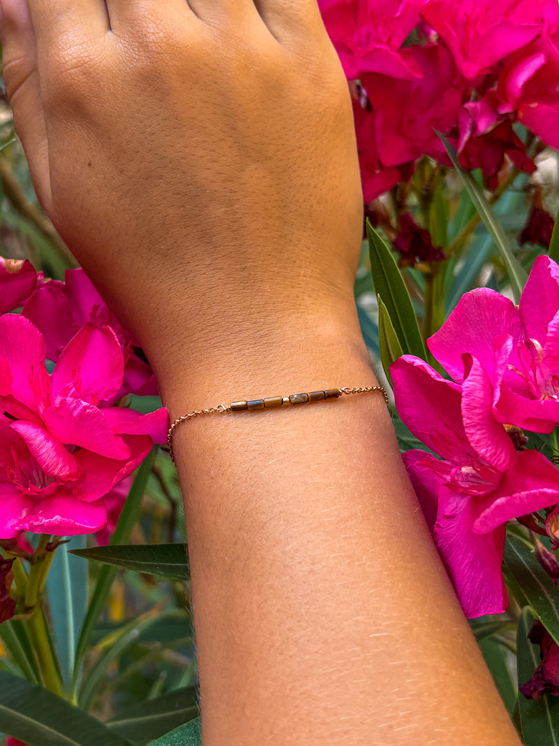 Bracelet en plaqué or et pierre semi-précieuse Oeil de Tigre