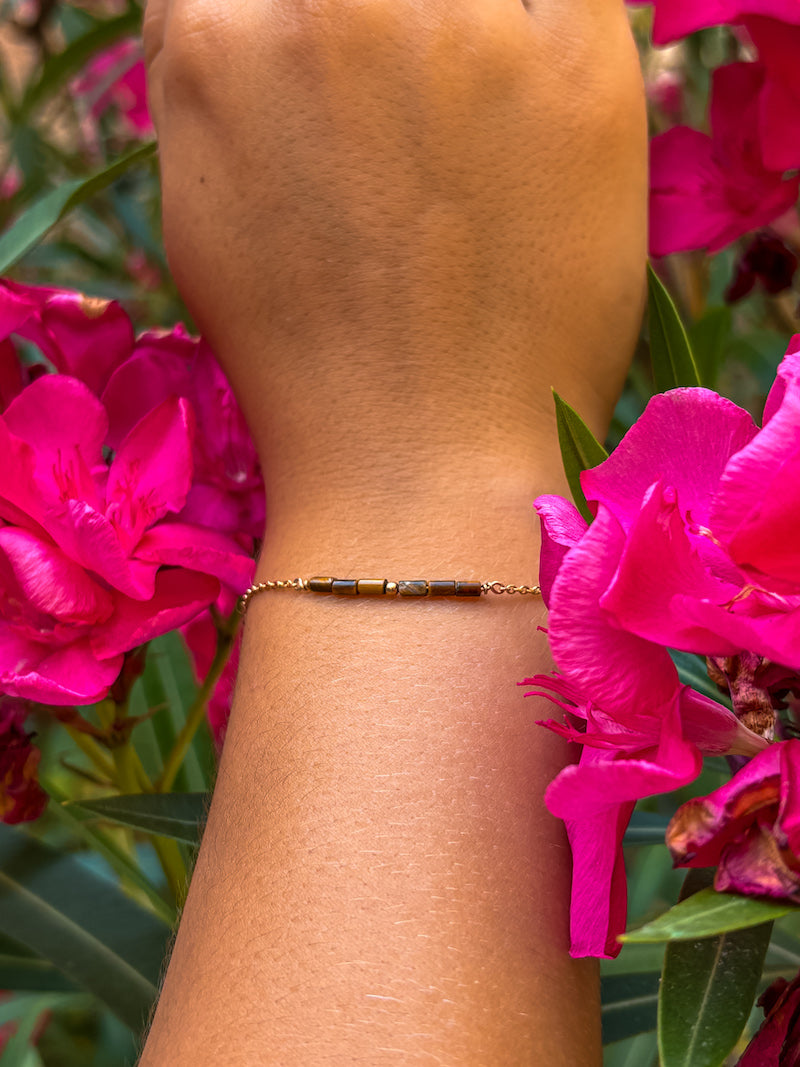 Bracelet en plaqué or et pierre semi-précieuse Oeil de Tigre