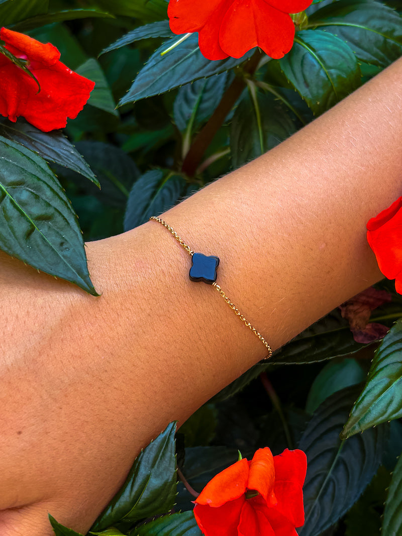 Bracelet trèfle noir et plaqué or Lucky