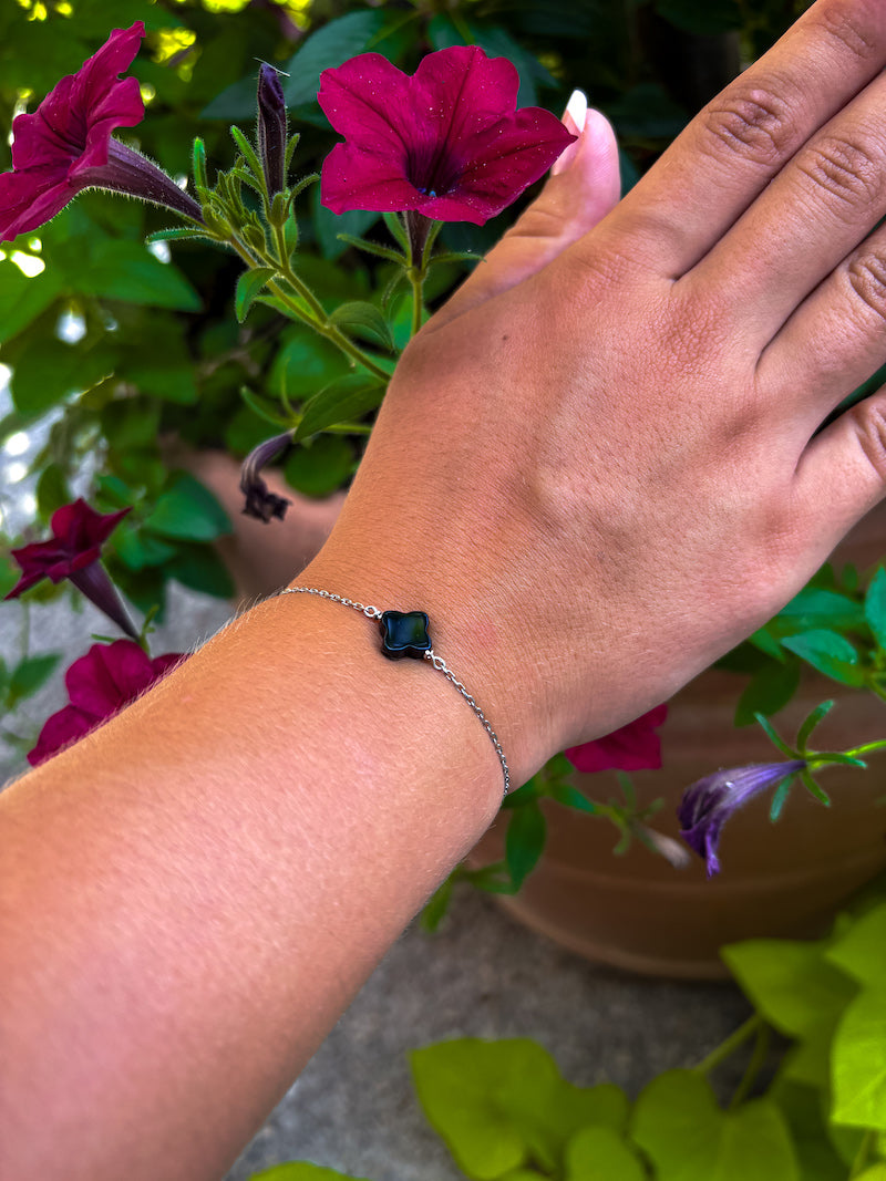 Bracelet en argent trèfle en Onyx