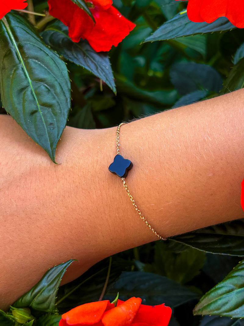 Bracelet trèfle noir et plaqué or Lucky