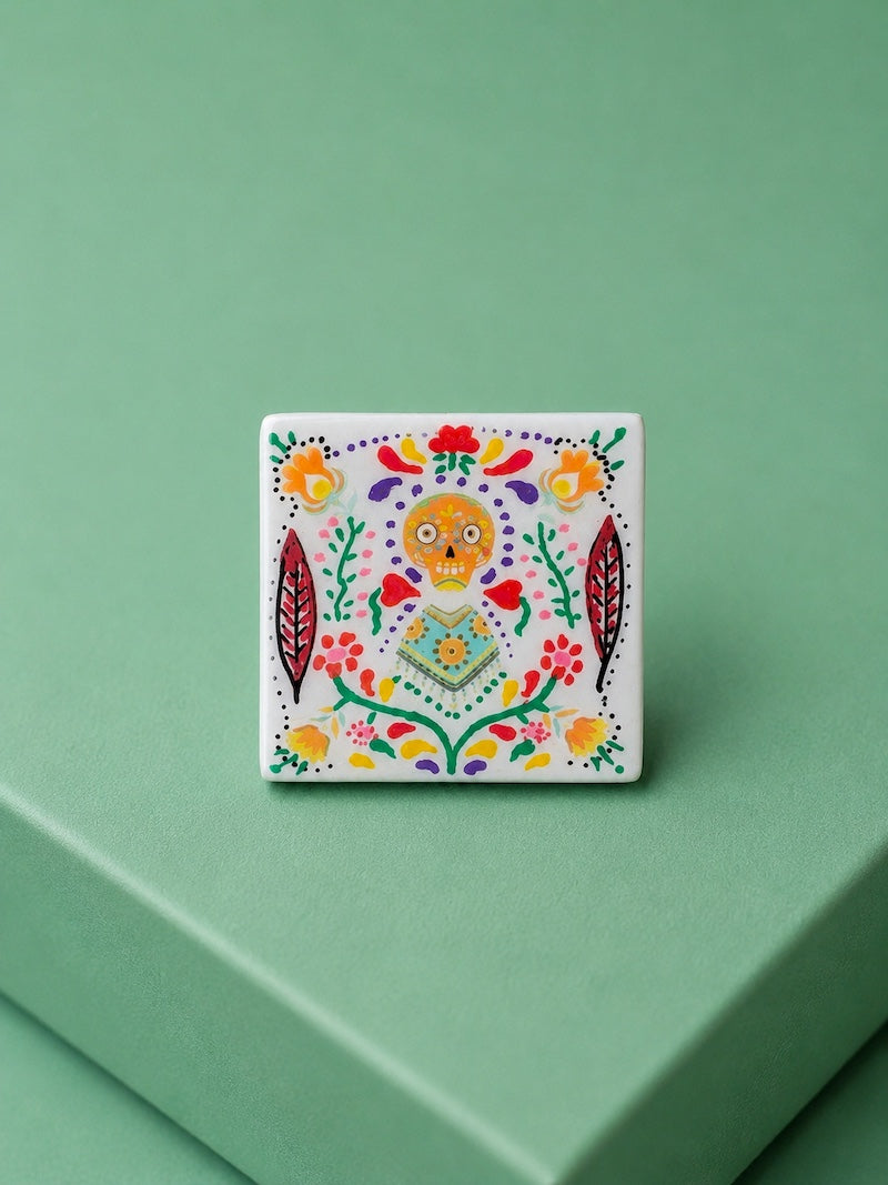 broche calavera mexicaine colorée