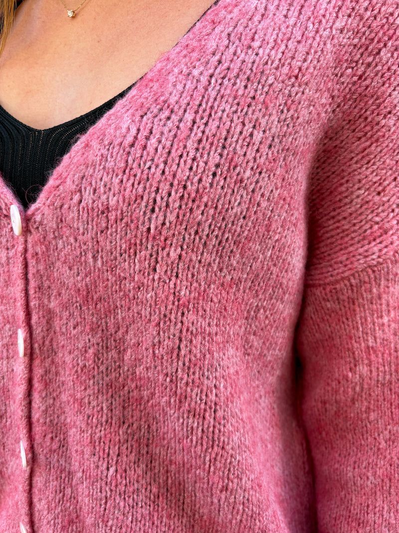 Gilet laine en maille rose