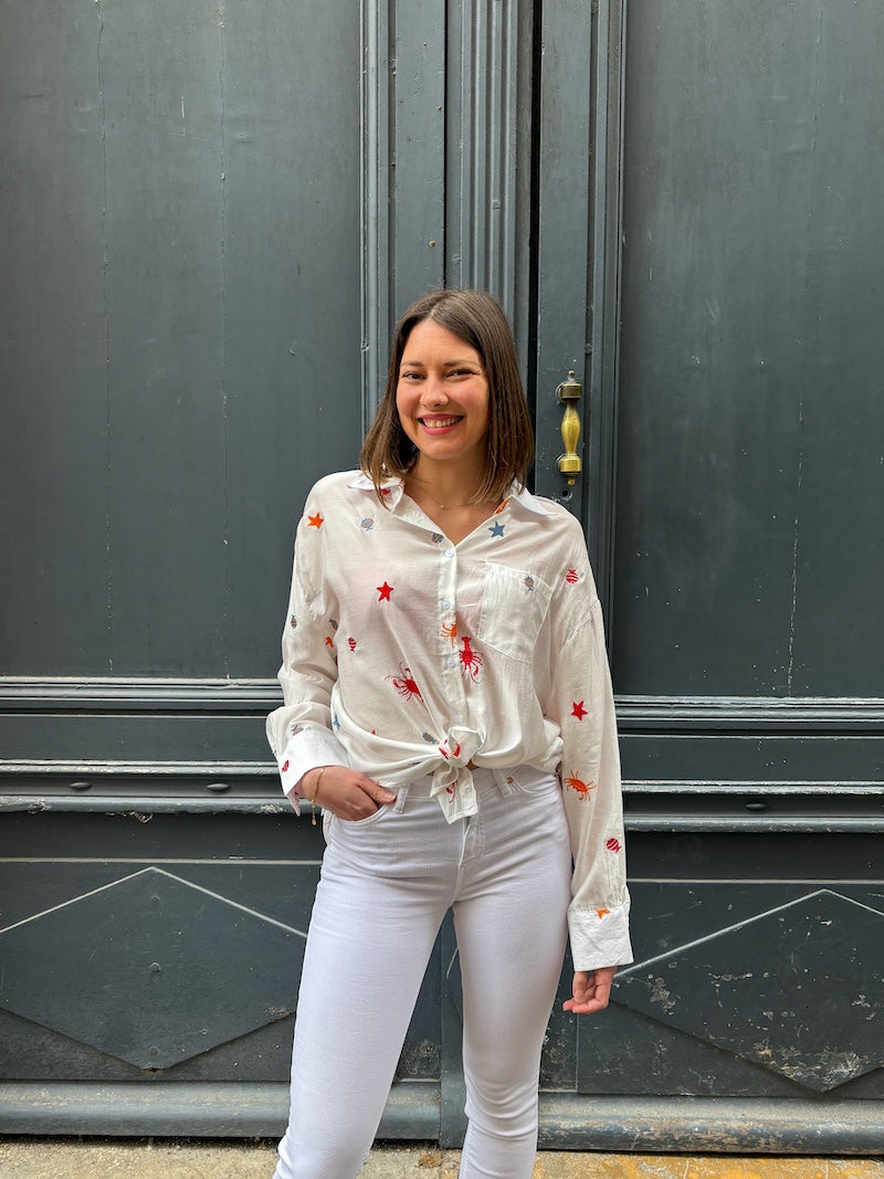 Chemisier oversize pour femme bohème brodée - bord de mer