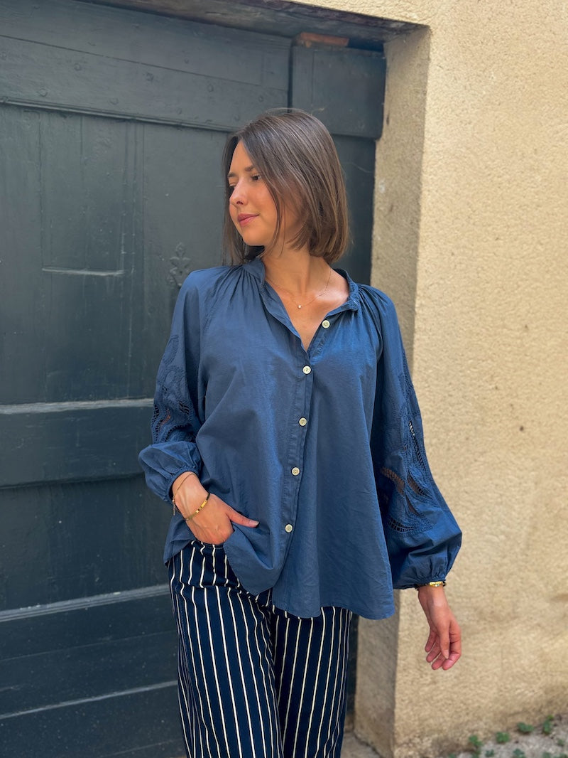 blouse oversize bleu marine boheme chic tendance