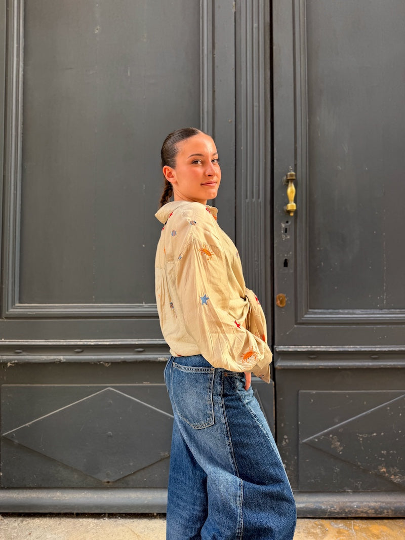Chemisier oversize pour femme bohème brodée - bord de mer
