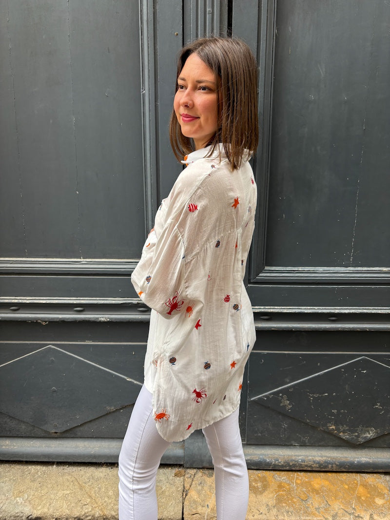 Chemisier oversize pour femme bohème brodée - bord de mer