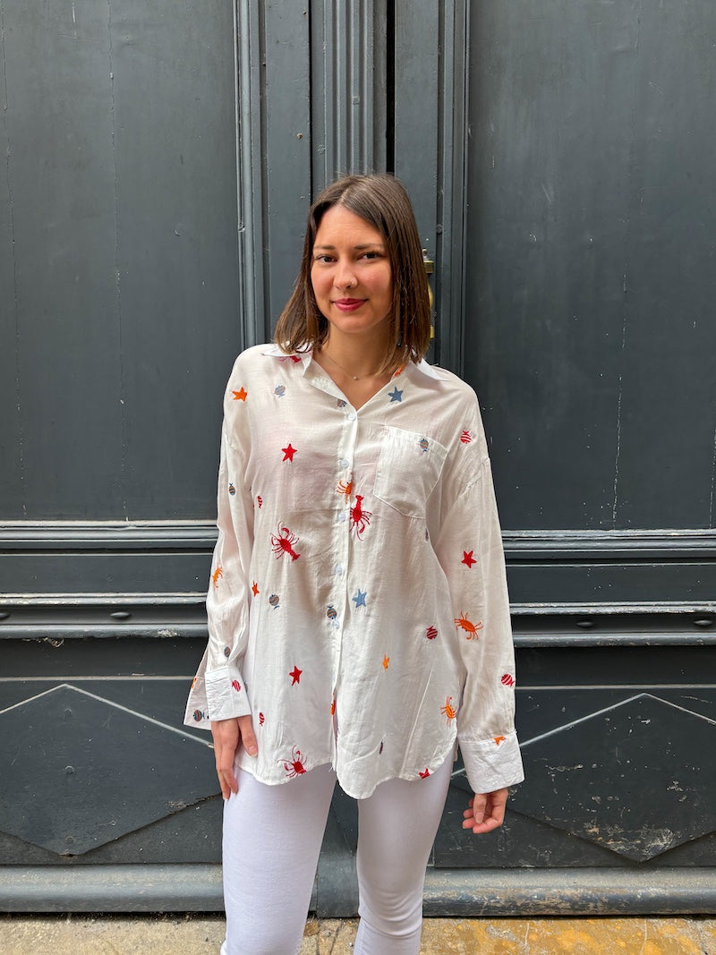 Chemisier oversize pour femme bohème brodée - bord de mer
