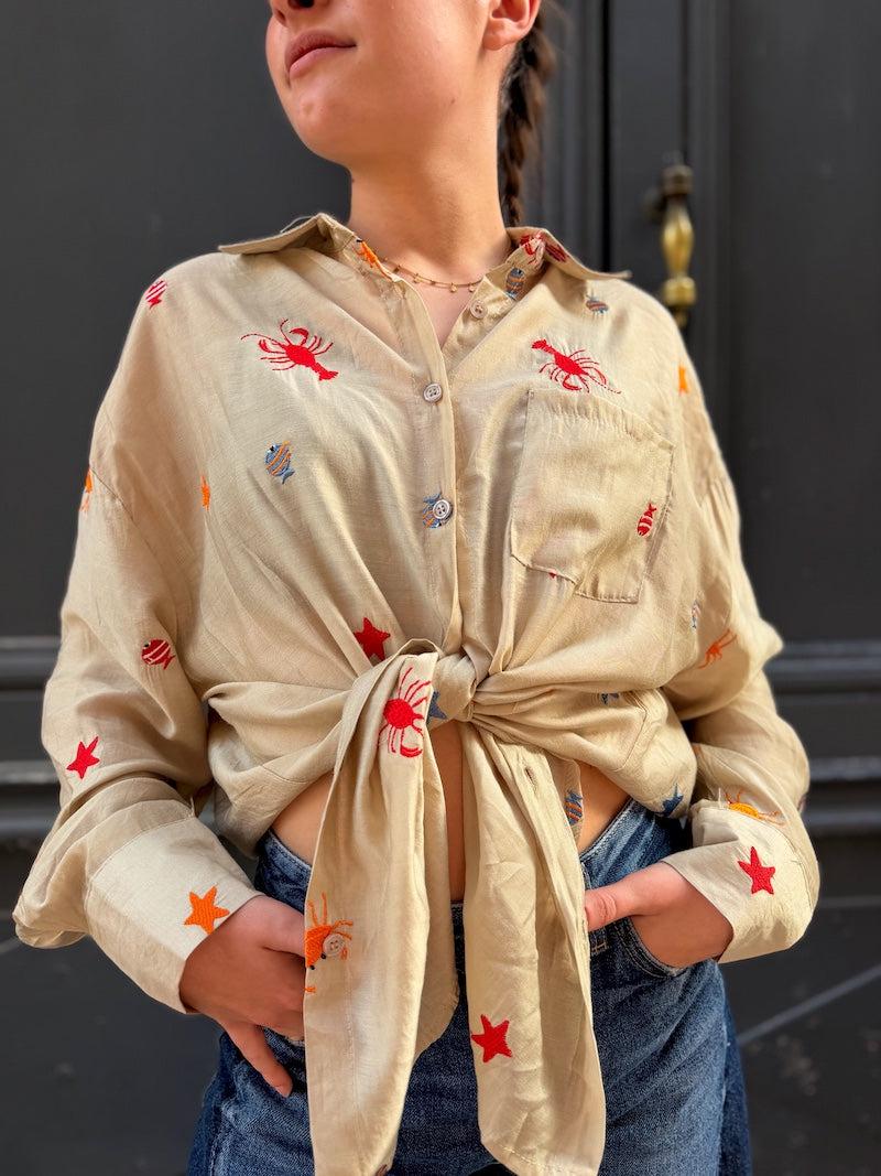Chemisier oversize pour femme bohème brodée - bord de mer