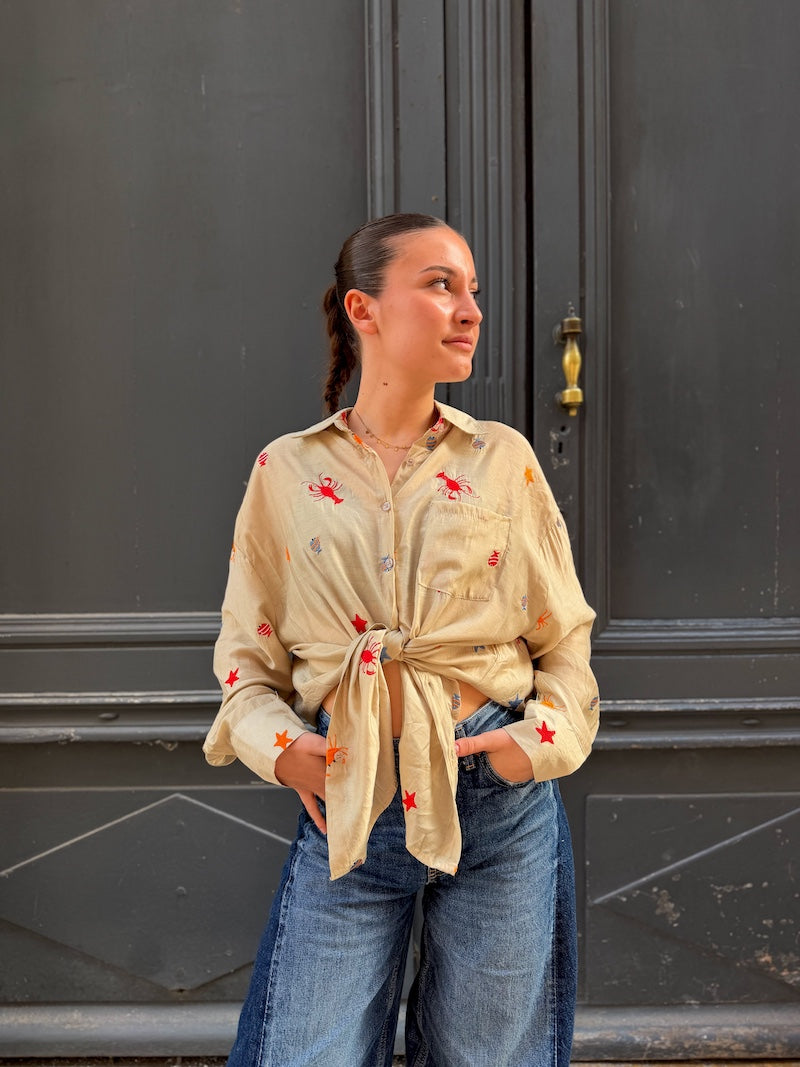 Chemisier oversize pour femme bohème brodée - bord de mer